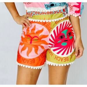 Dapaiyin Women Summer Elastic Waist Shorts Linen Blend Orange Size XL NWOT